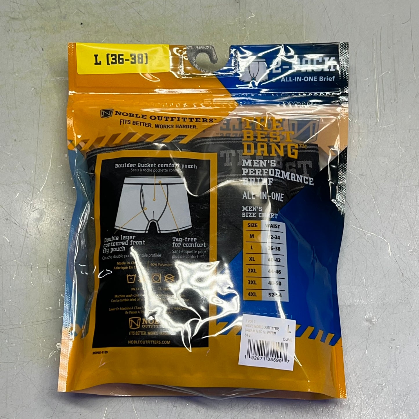 NOBLE OUTFITTERS (SET OF 2) The Best Dang Performance Brief Men's Sz L Olive