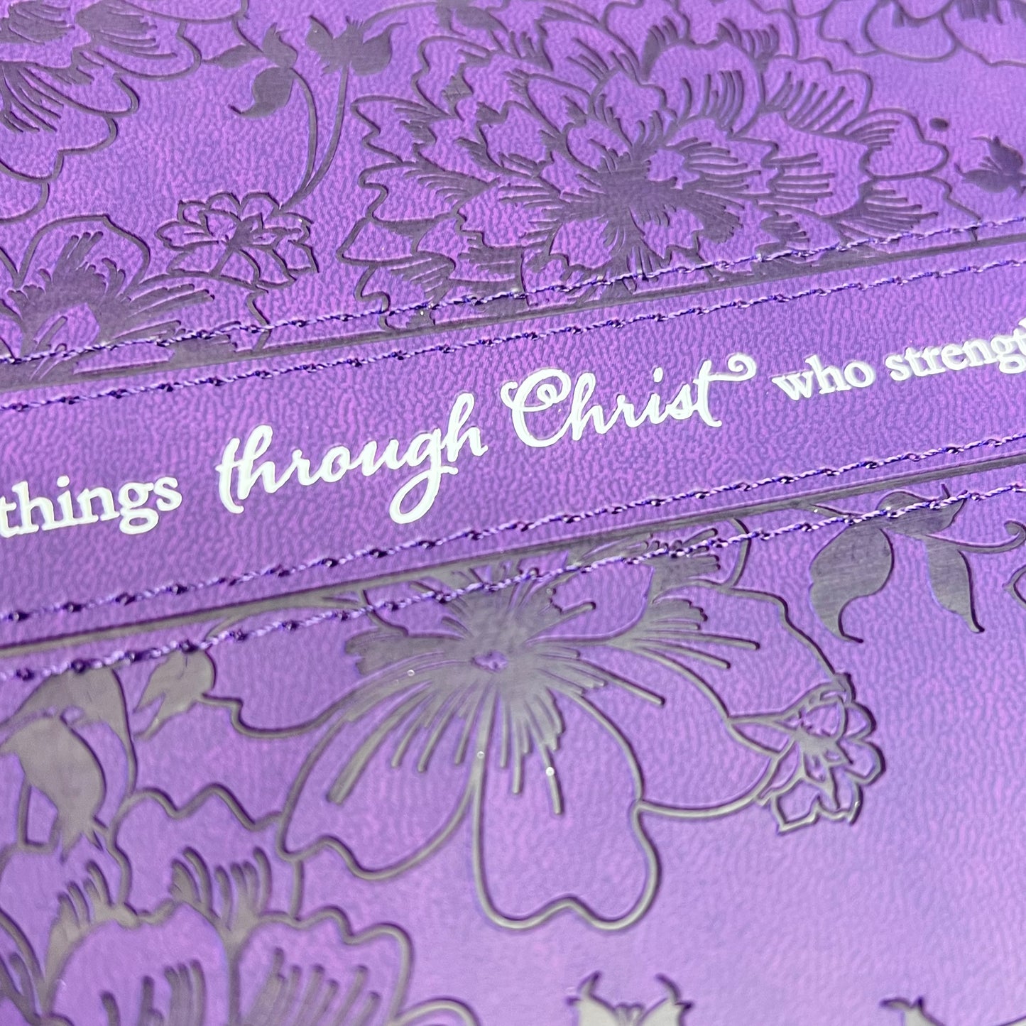 CHRISTIAN ART GIFTS Philippians 4:13 Faux Leather Bible Cover  7"x10" Purple
