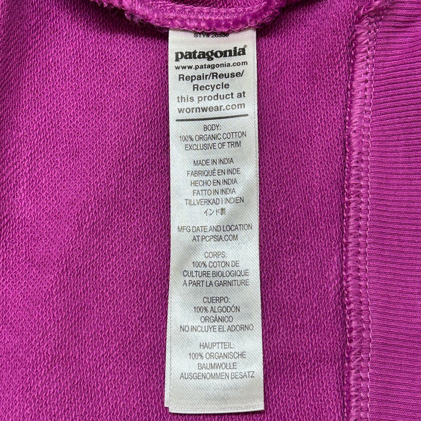 PATAGONIA Regenerative Organic Cotton Hoody Sweatshirt Sz L Amaranth Pink (New)