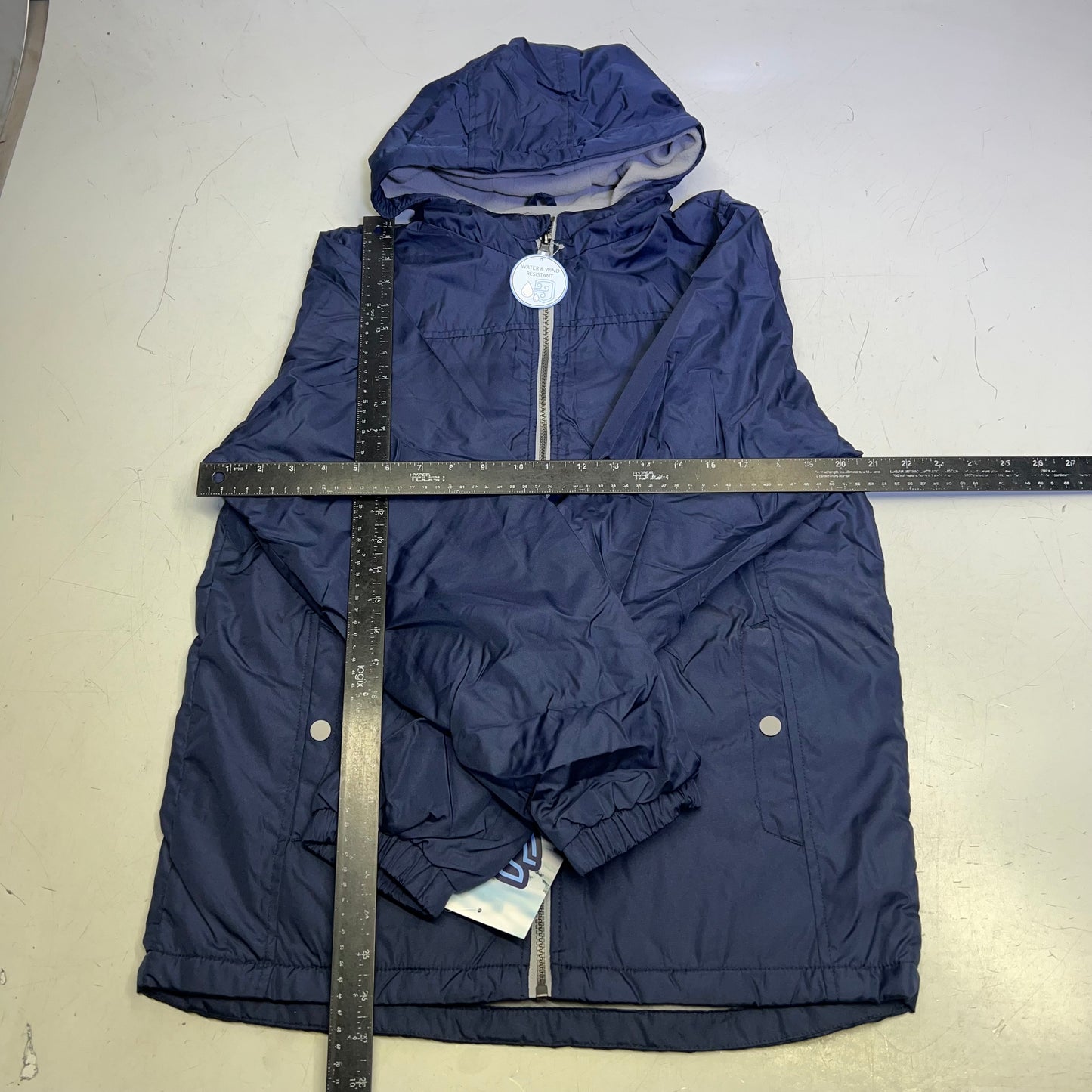 WHALES TAIL PERFORMANCE Fleece Lined Windbreaker Jacket Boys Sz 16/18 Navy Blue