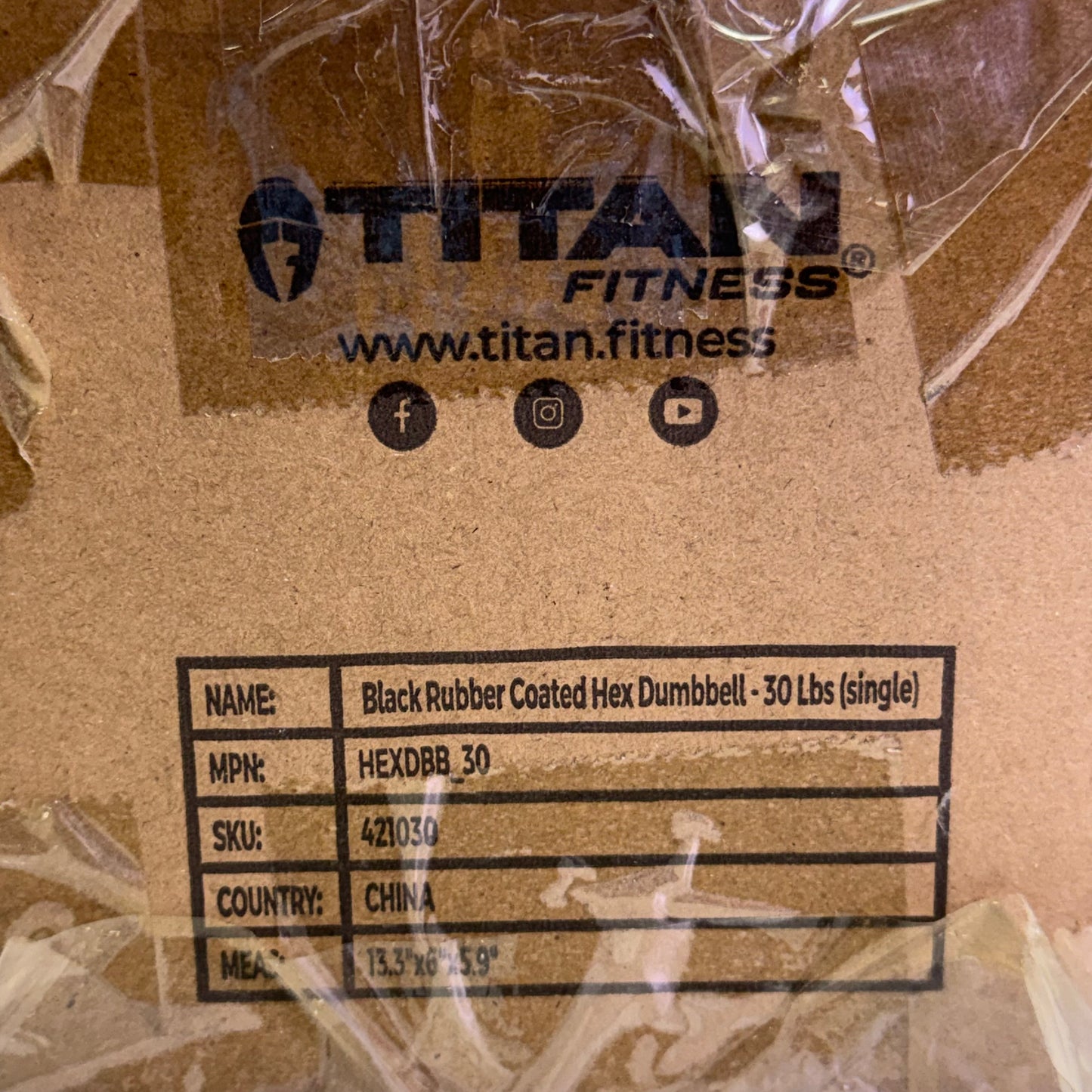 TITAN FITNESS (2 PACK) Black Rubber Coated Hex Dumbbell Single 30lb HEXDBB_30