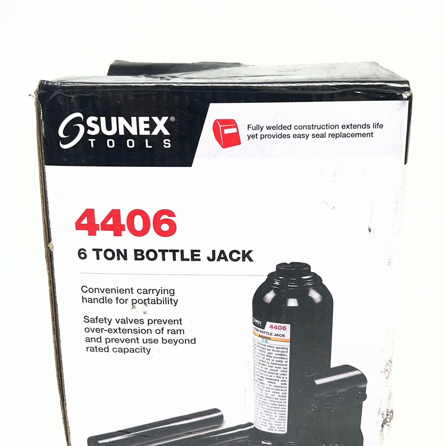 SUNEX TOOLS Bottle Jack Fully Welded Base Built-in Safety Valve 6 Ton 4406