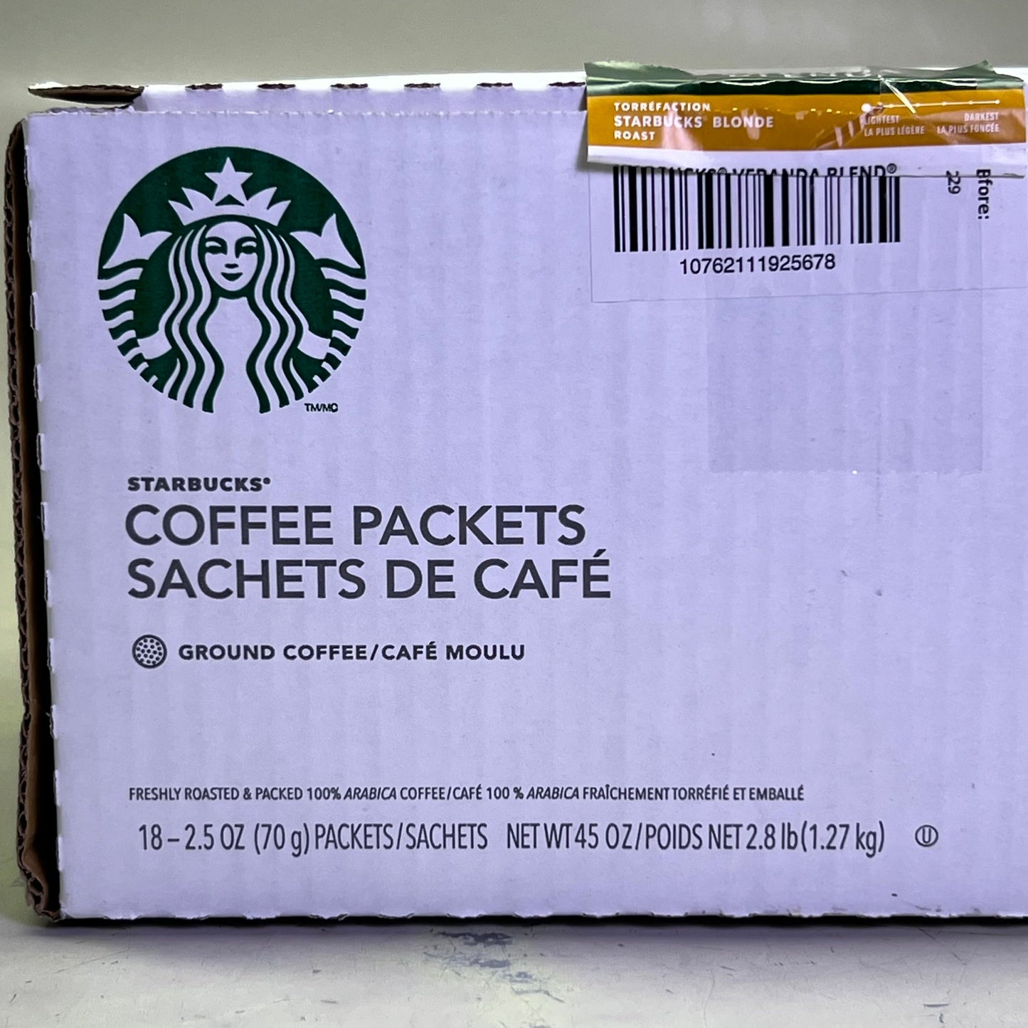 ZA@ STARBUCKS (18 PACK) Veranda Blend Ground Coffee, Blonde Roas 2.5 oz Green 11137306 BB 12/25 G