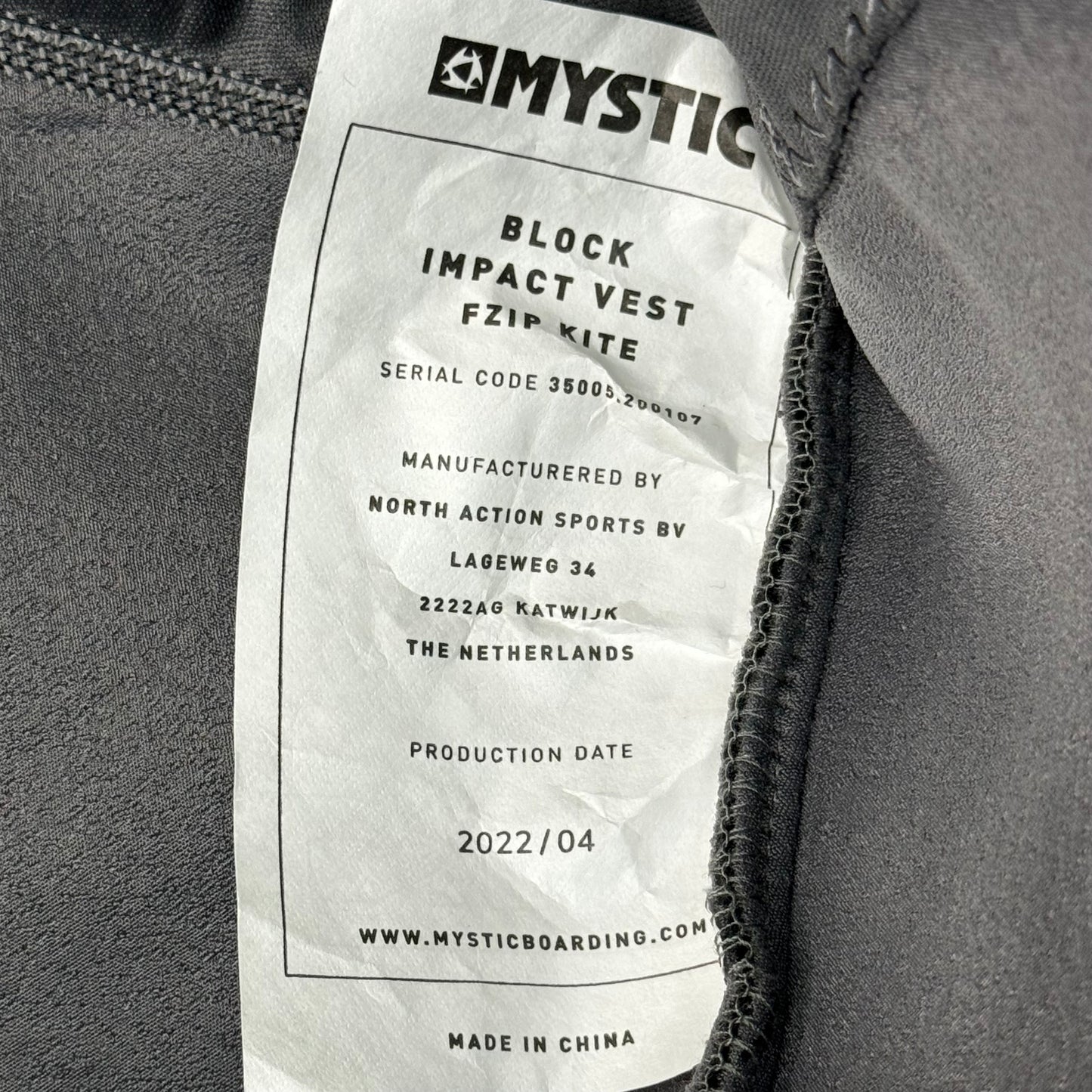 MYSTIC Block Impact Vest YKK Front-Zip & Clash Foam Sz 2XL Black 35005.200107