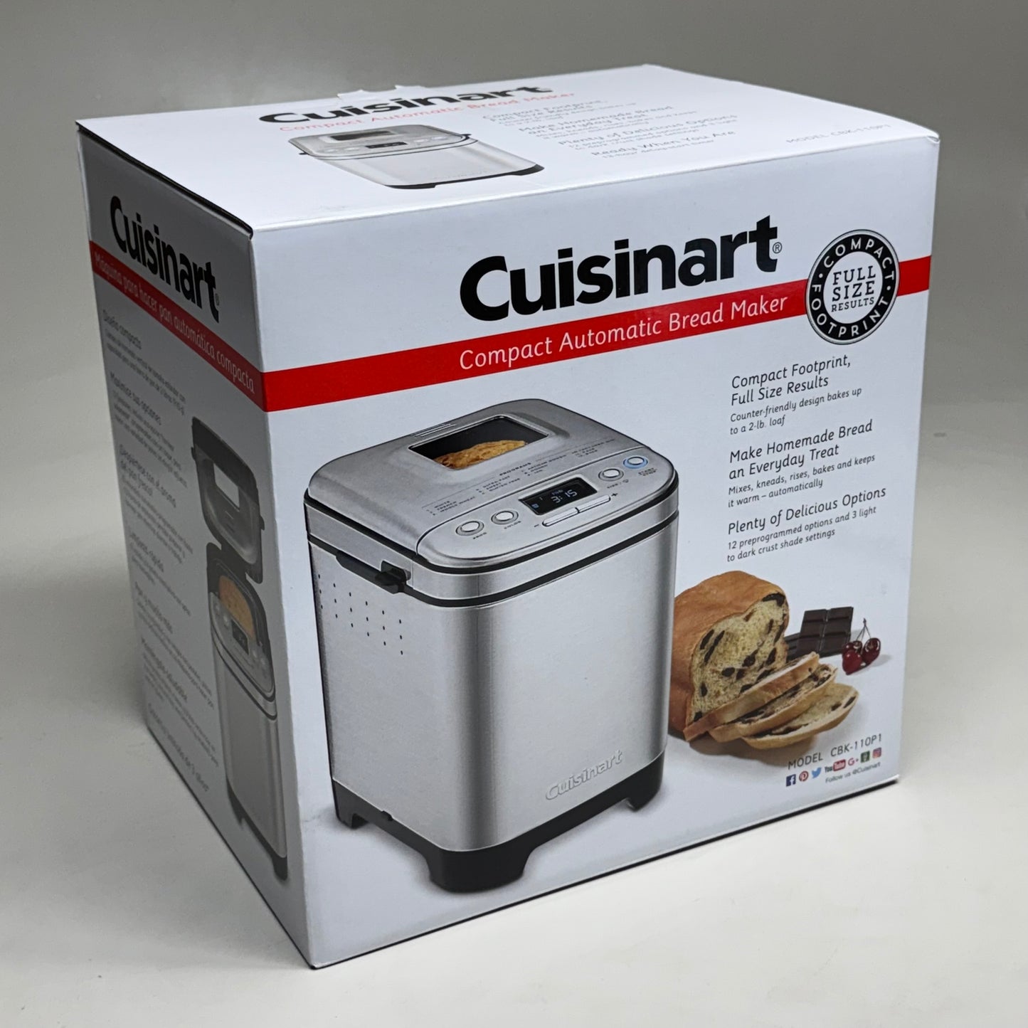 CUISINART Bread Maker Machine Sz 10.5” H x 10” L x 7.5” W Silver CBK-110P1