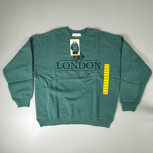 STATE OF MINE London Embroidered Crewneck Hoodie Sage Women's Sz M 15711