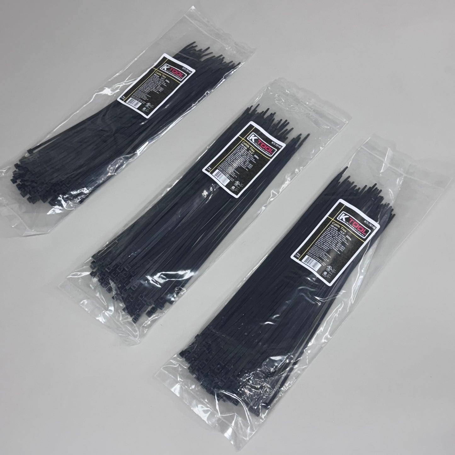 KTOOL (300 PACK)Cable Ties 50lbs Tensile Rating 14"L Strap Width 18" Black Nylon