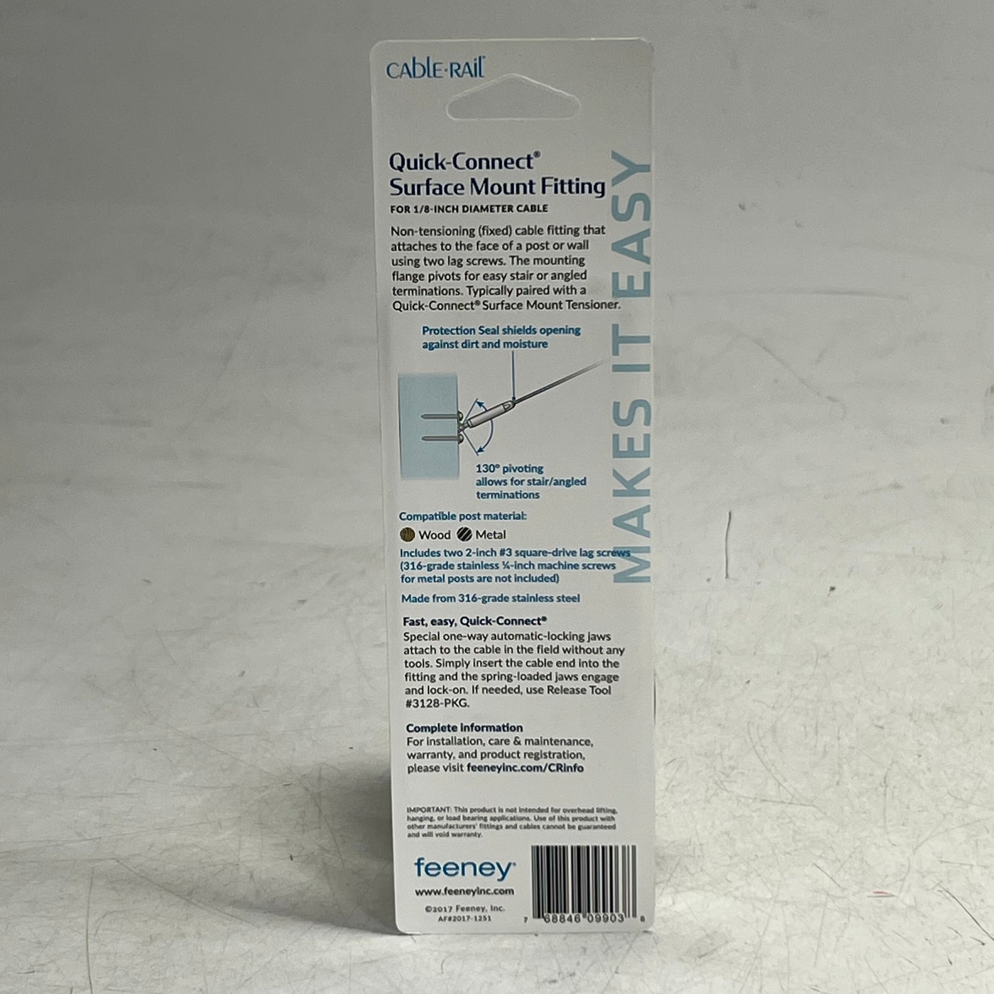 CABLERAIL Quick-connect 1/8" Grey 9903W-PKG