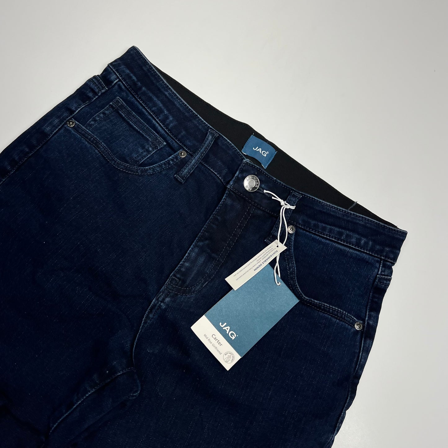 JAG Carter Girlfriend Jeans Elastic Waist Women's Sz 8/26 10" Mid-Rise Midnight