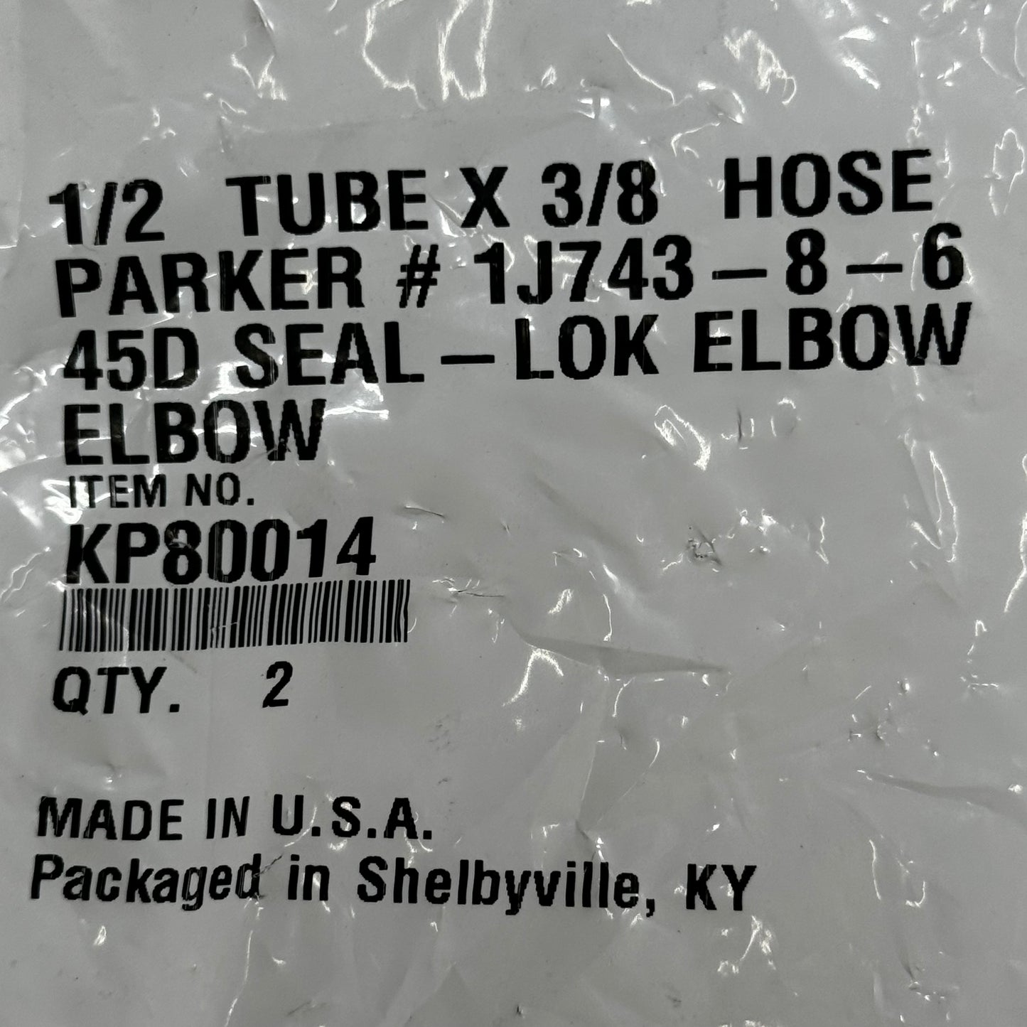 PARKER (2 PACK) Hydraulic Hose 1J743-8-6 45° Elbow 1/2" x 3/8" Steel KP80014