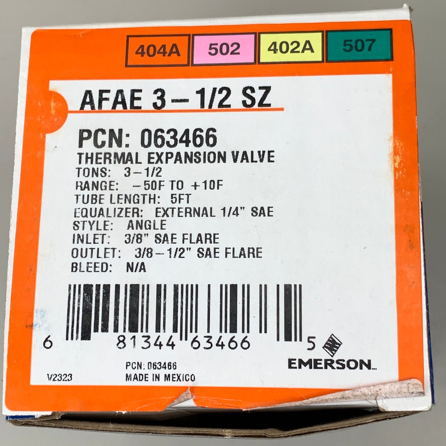 EMERSON Thermal Expansion Valve AFAE 3-1/2 Sz 3/8 SAE FLARE 063466