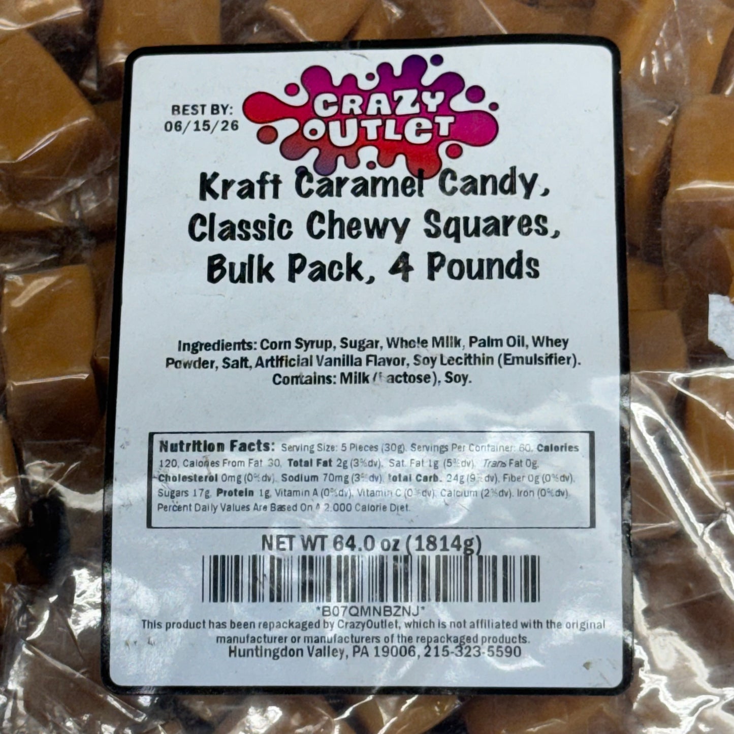 ZA@ CRAZY OUTLET (4 POUNDS, ~200 pcs) Kraft Caramel Candy Classic Chewy Squares Bulk Pack BB 06/26