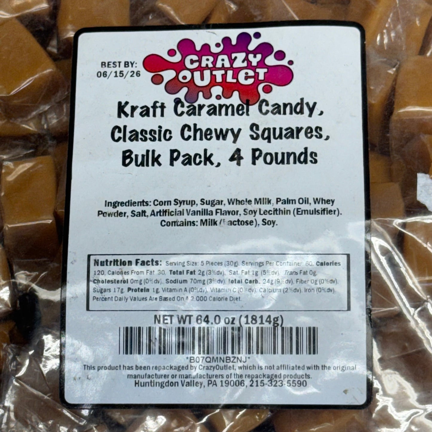 ZA@ CRAZY OUTLET (4 POUNDS, ~200 pcs) Kraft Caramel Candy Classic Chewy Squares Bulk Pack BB 06/26 A