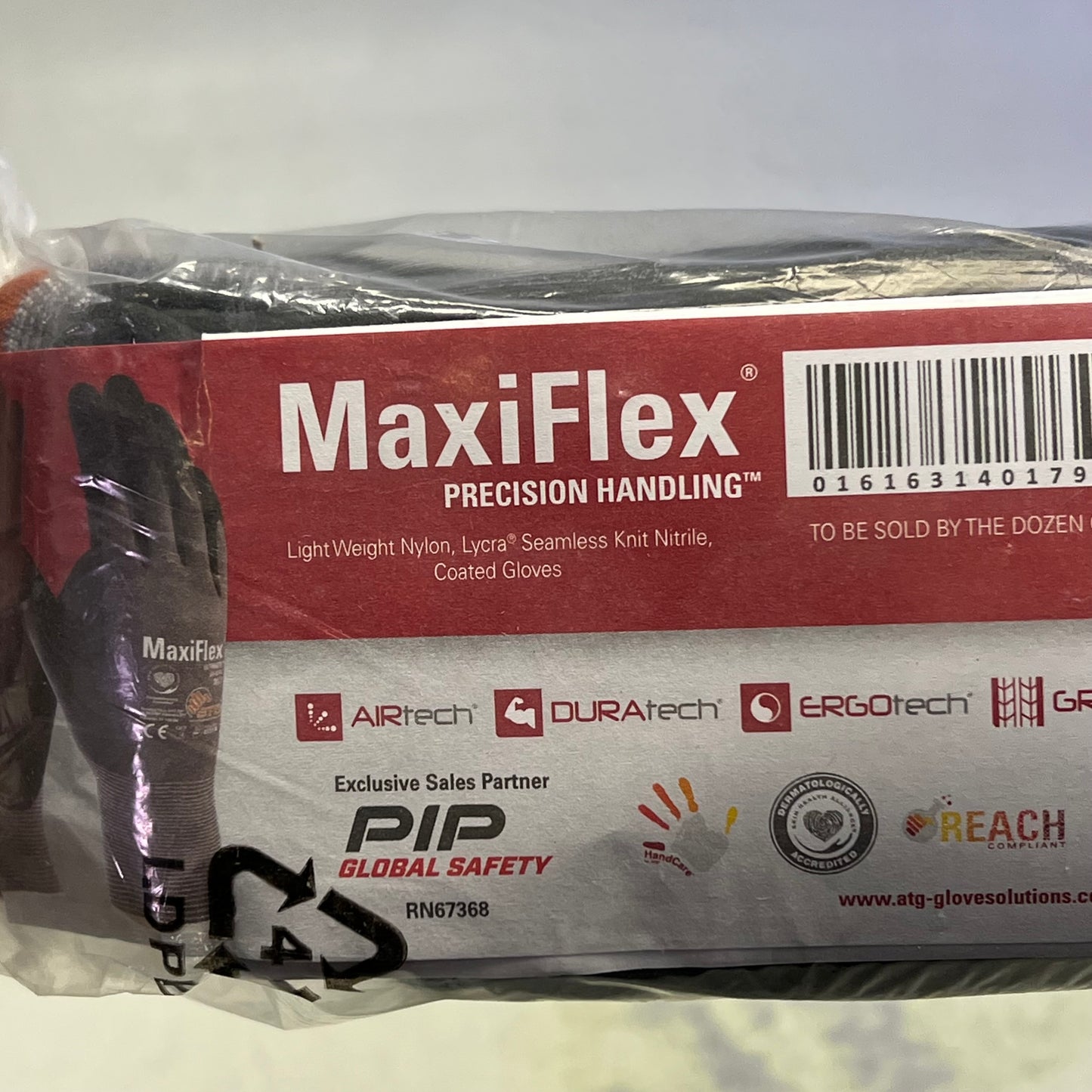 ATG (12 PAIRS) MaxiFlex Ultimate Palm Coat Knitwrist Gloves Sz L Black 34-874