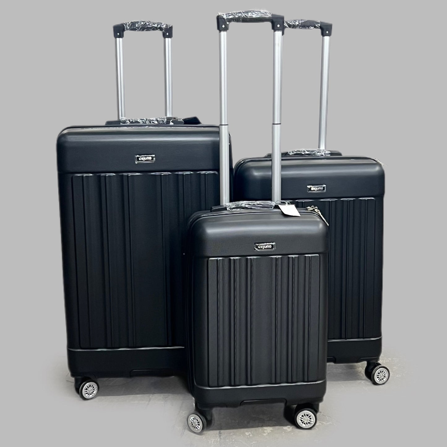 DEJUNO (3 PACK) Light Weight Expandable Spinner Rolling Suitcase Set BLACK