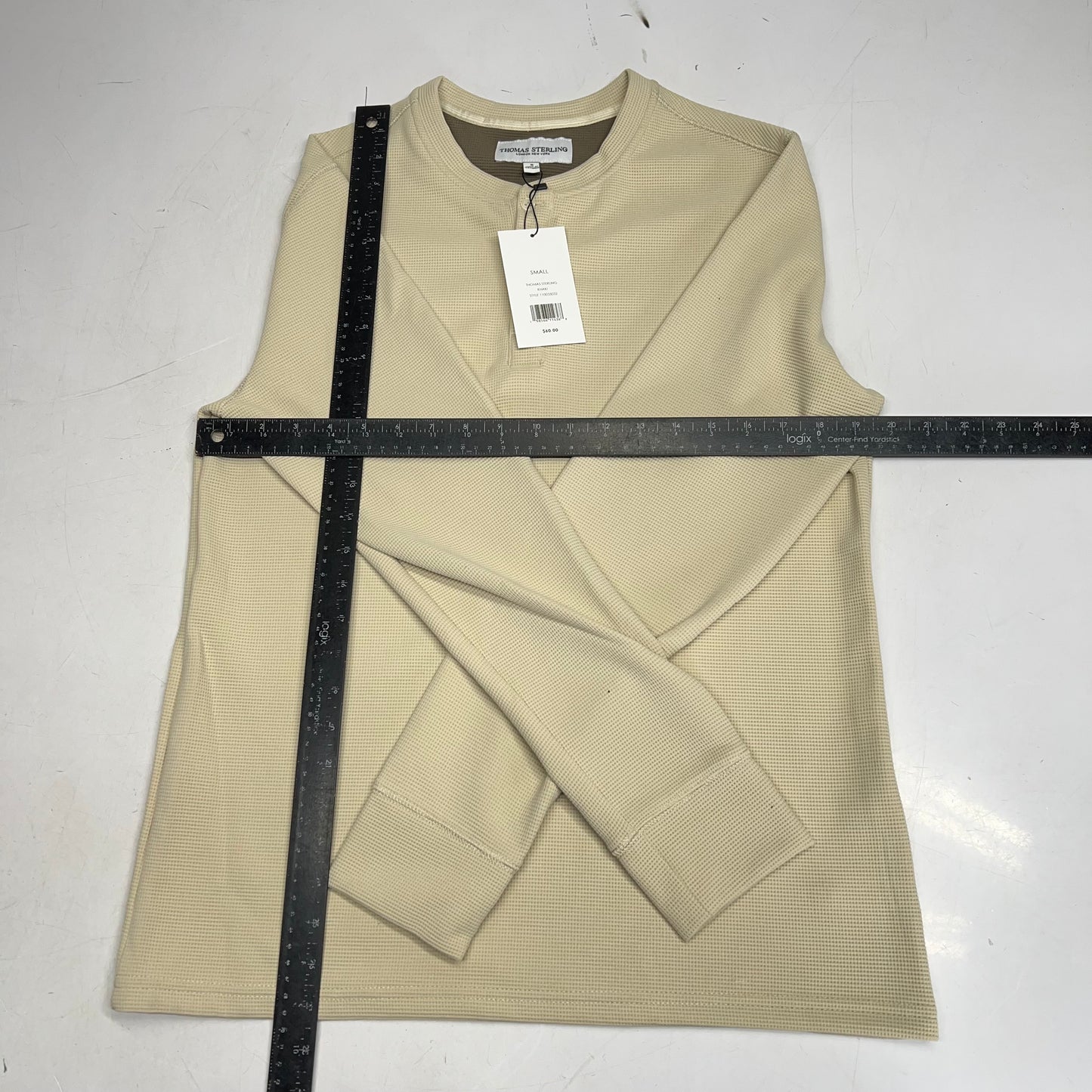 THOMAS STERLING Half Button Soft Waffle Knit Long Sleeve Men's Sz S Khaki