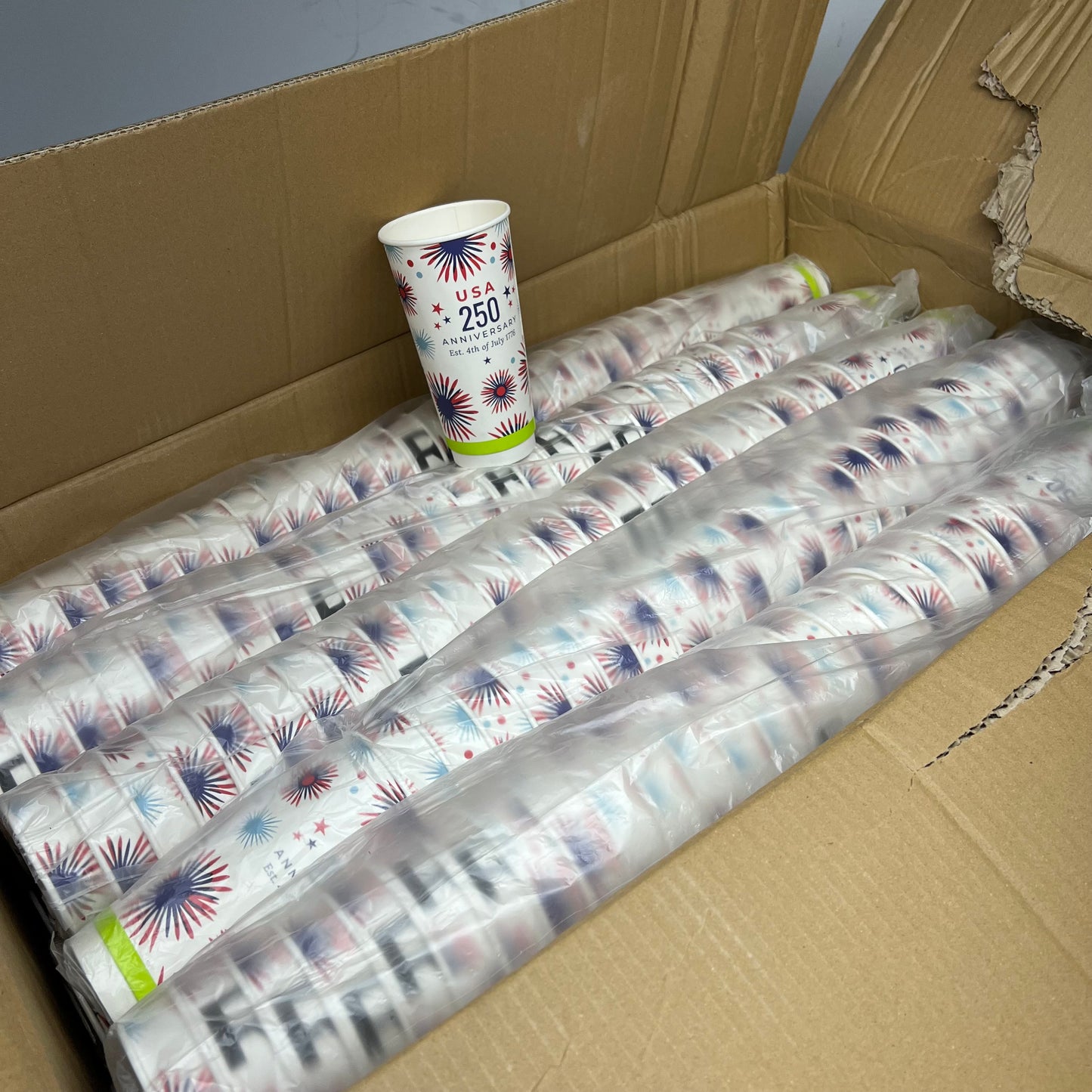 ZA@ SURGE SUPPLY CO  (500 PACK) Paper Usa 250 Anniversary 4th Of July Cups Medium | Red/White/Blue/Green HC-20S-DW-RBCL