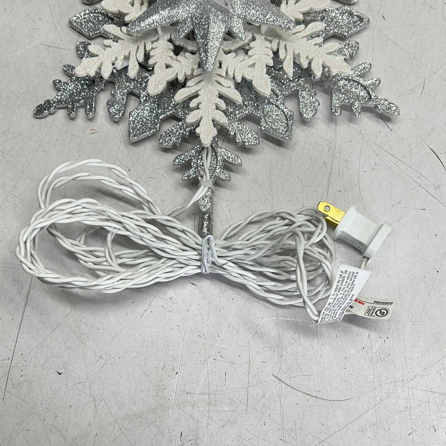 KURT S ADLER Glittered Snowflake Tree Topper Christmas Decor Silver/White UL2319