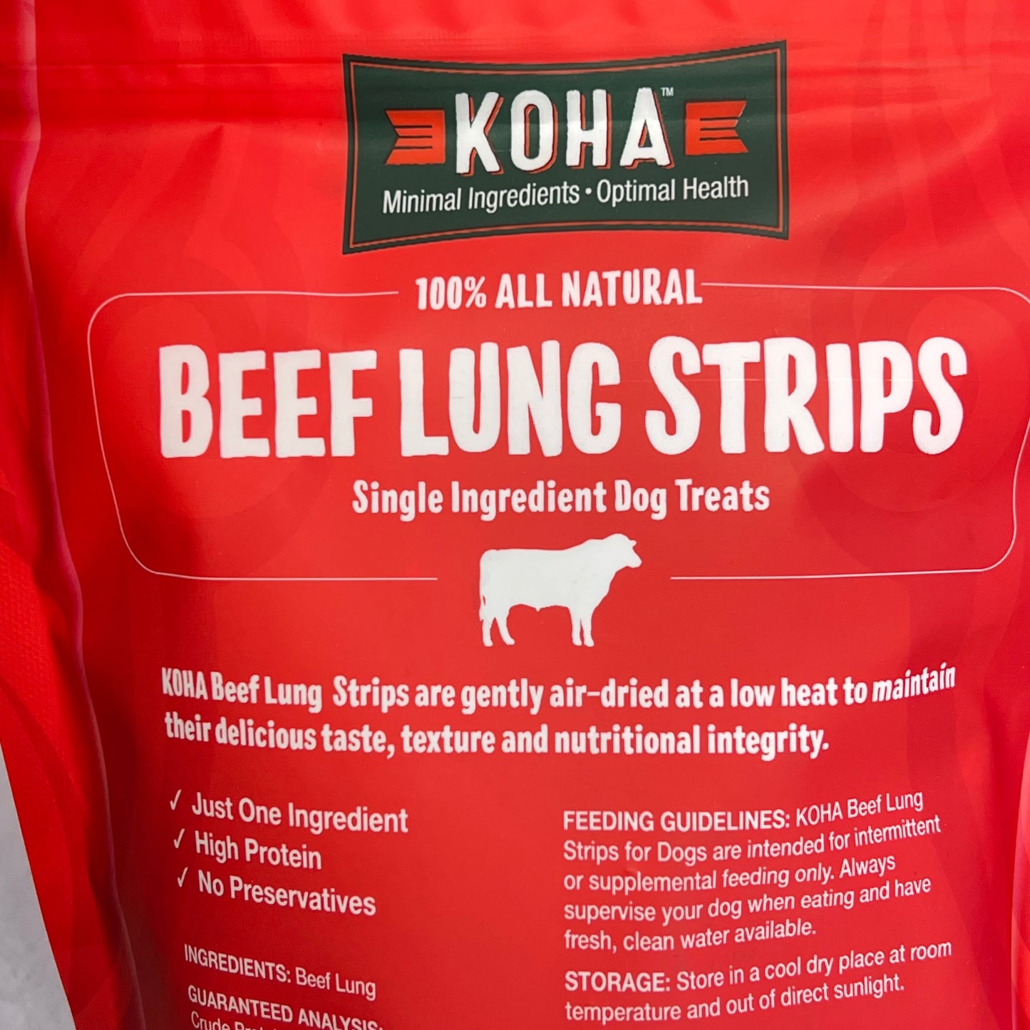 KOHA (2 PACK) Beef Lung Strips All Natural Treats Air-Dried 3.25 Oz BB 06/27