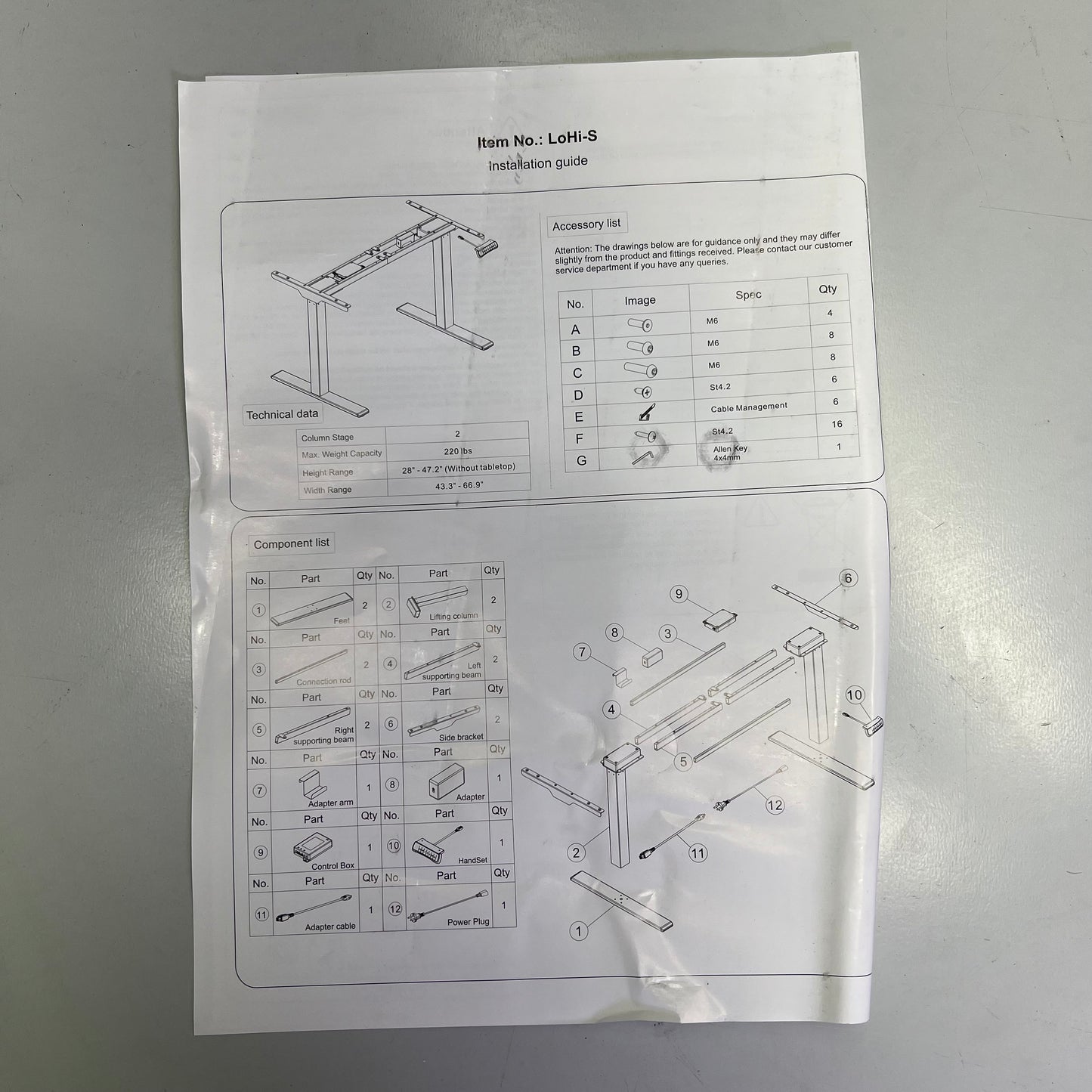 Dual Motor 2 Stage Height Adjustable Base Desk 2 Leg 220lbs Cap Black LOHI-S-BLK
