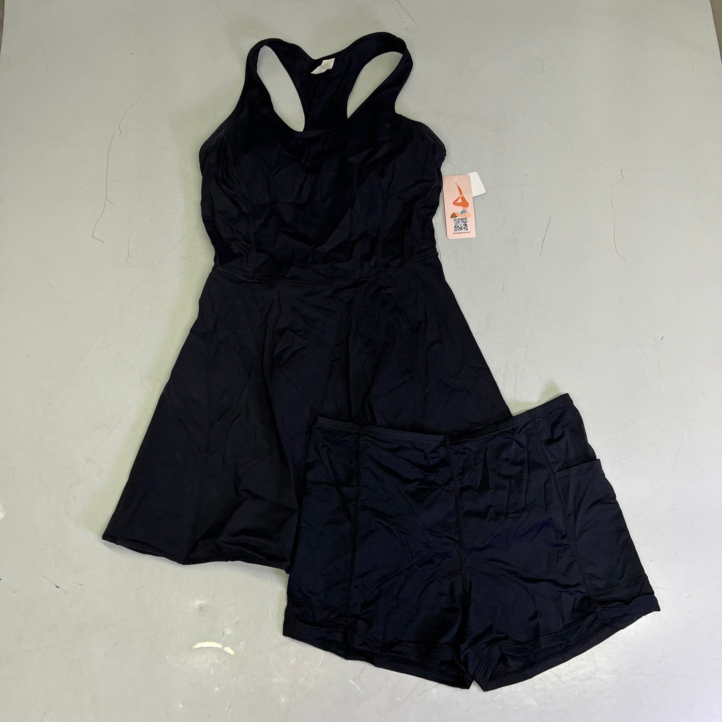 ATTRACO Racerback Athletic Dress W/ Breathe Mesh Shorts Women's Sz M Black (As-is)