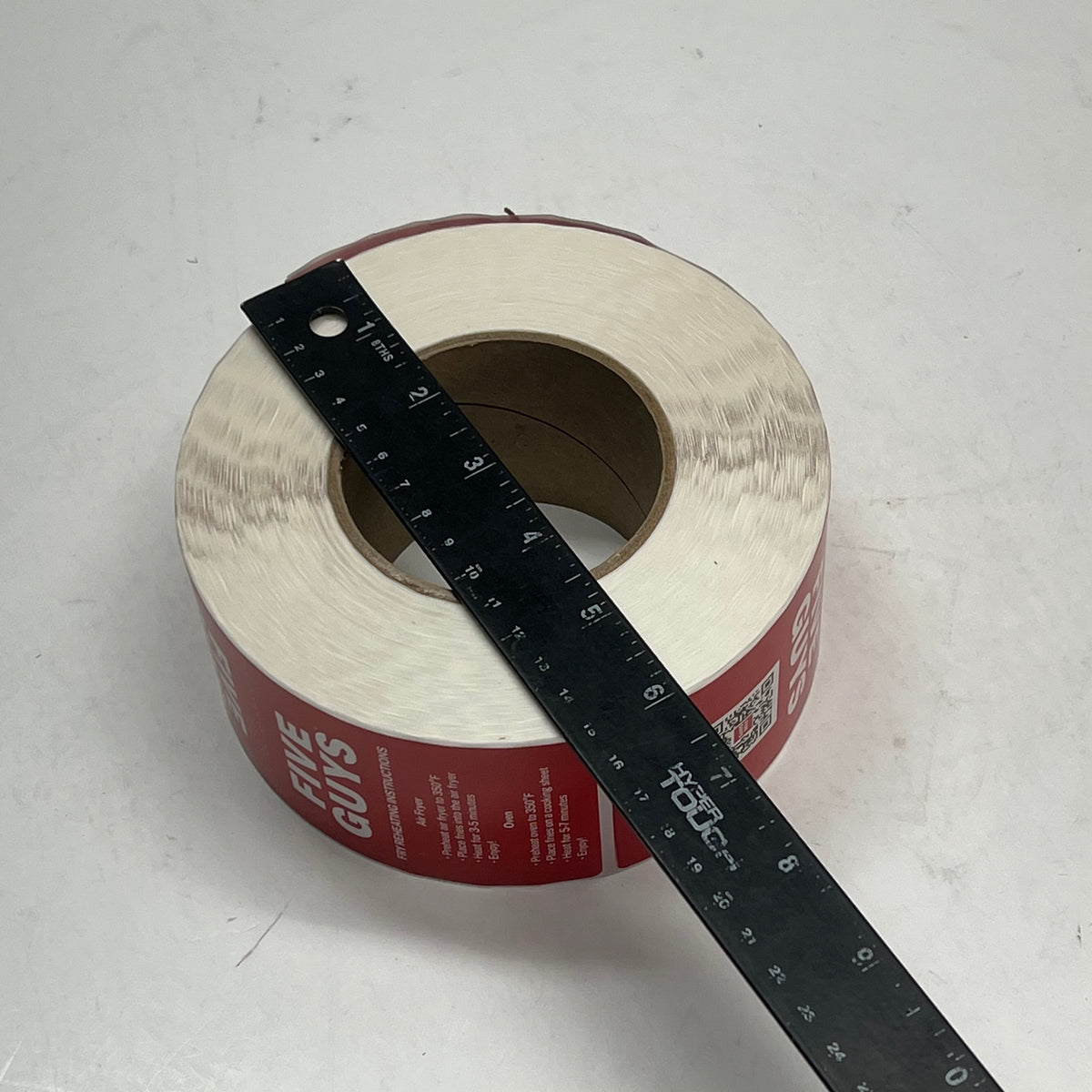 ZA@ FIVE GUYS (12 PACK) Roll of Fry Reheating Instructions Stickers for to Go Bags  Red