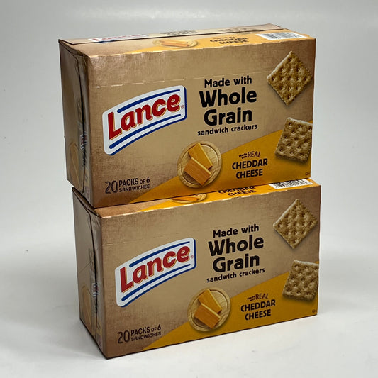 LANCE (2 PACK of 20) Whole Grain Sandwich Crackers, Real Cheddar Cheese BB 06/26