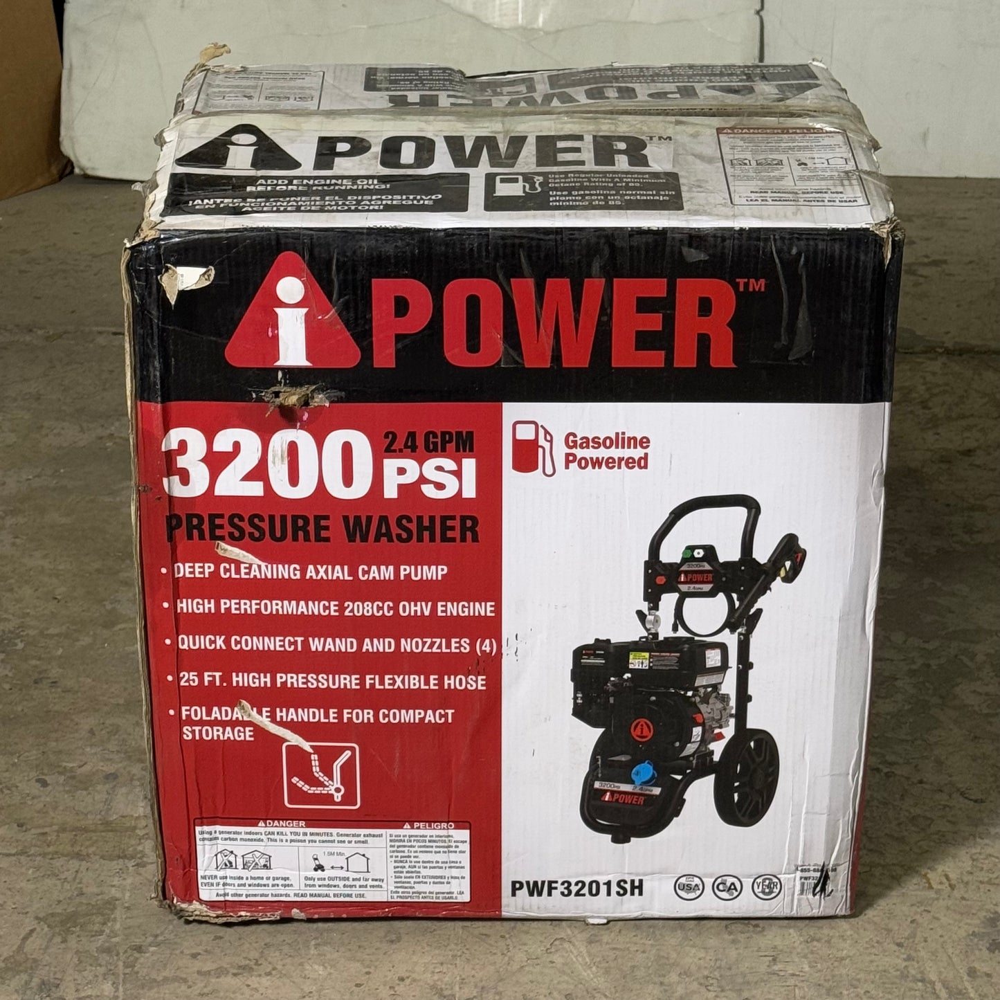 ZA@ POWER Pressure Washer 3200 PSI Deep Cleaning Axial Cam Pump PWF3201SH Sz 40”Hx17”Lx12”W (AS-IS, Used)