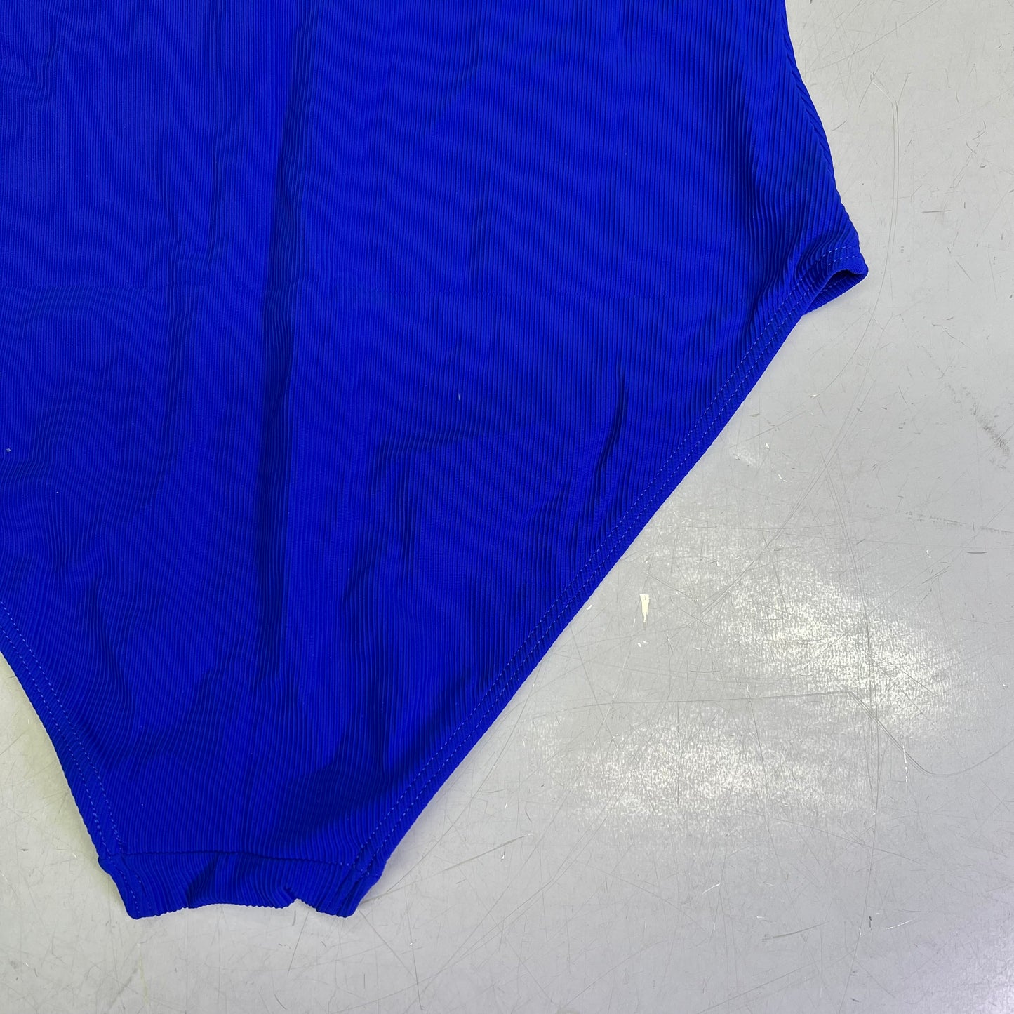 CHARMO Square Neck Half Zip One Piece Swimsuit Women's Sz L Bright Blue/White