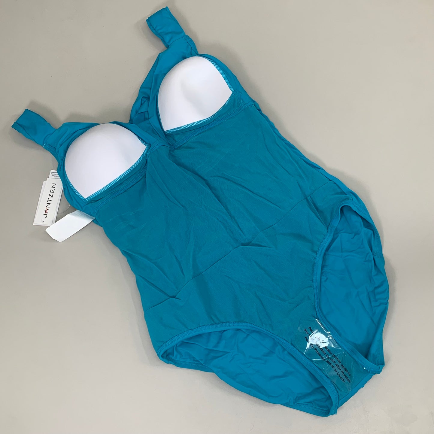 JANTZEN Womens Bathing Suit Solid One Piece Sz-14 Ideal Teal JZ22701M