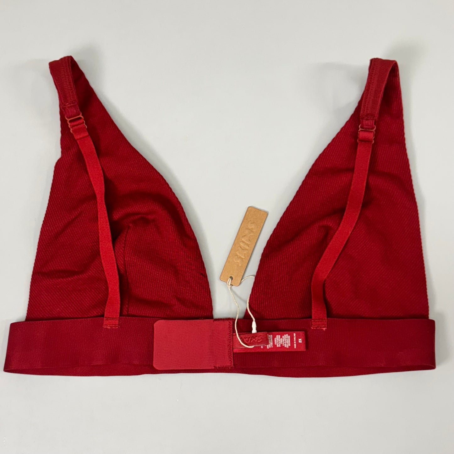 SKIMS Breathable Cotton Rib Triangle Plunge Bralette Women's Sz 2X Brick