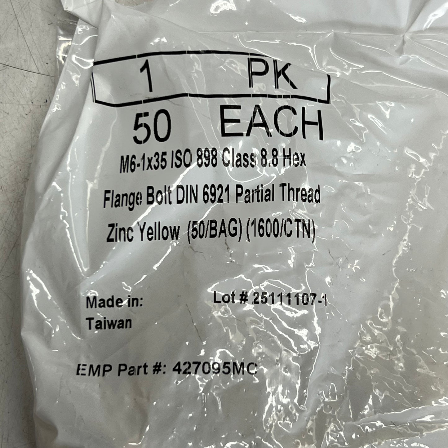 EARNEST (50 PACK) M6-1x35 ISO 898 Class 8.8 Hex Bolts, 427095MC