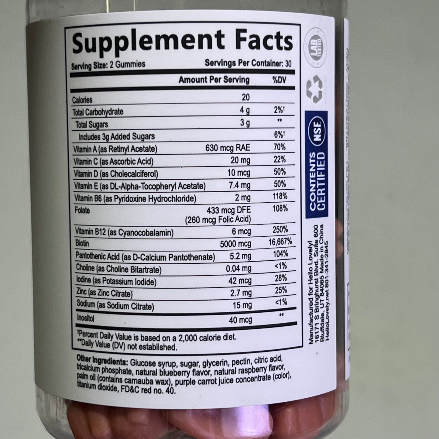 HELLO LOVELY  (2 PACK, 30 SERVINGS EACH) Gummy Hair Vitamins 60 Tablets BB 03/27