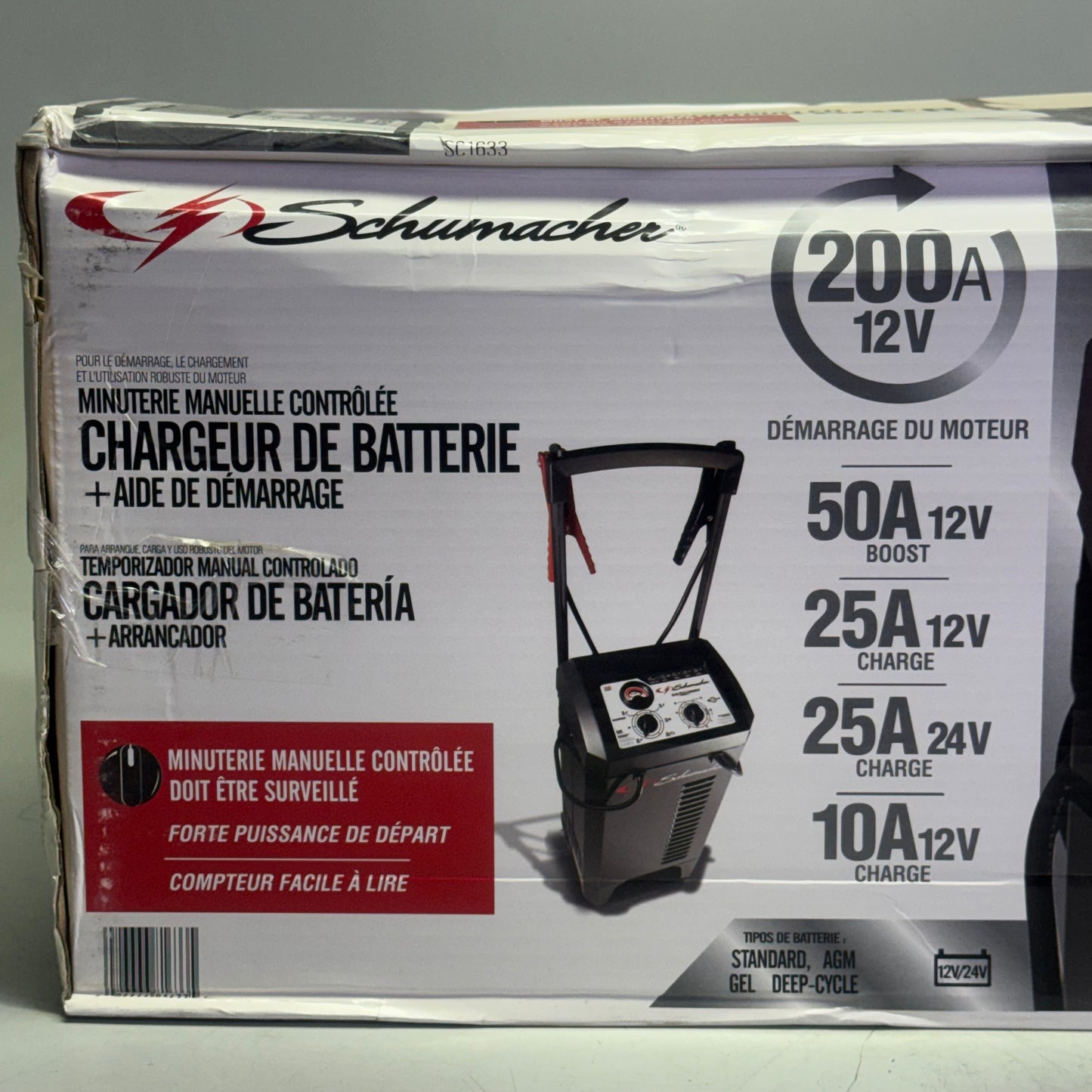 SCHUMACHER Electric Wheeled Manual 10A Car Battery Charger and 200A Engine Starter SC1633