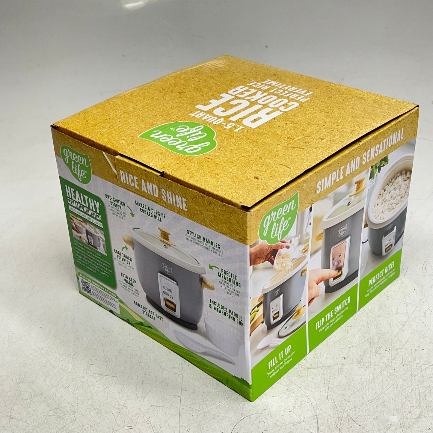 GREEN LIFE One Touch Design Rice Cooker  6-Cup Grey/Faux Wood CC008703-003