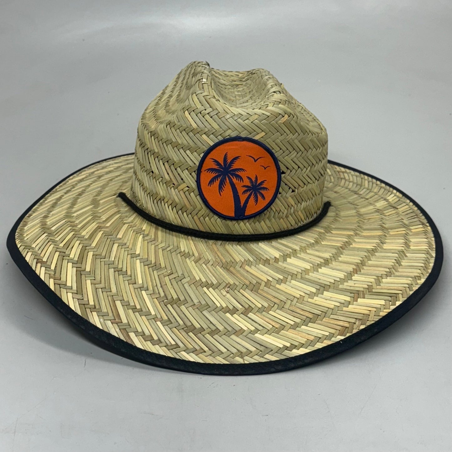 FUN FACTORY Hand Woven Straw Hat w/ Palm Tree Patch & Beach Image FF13956