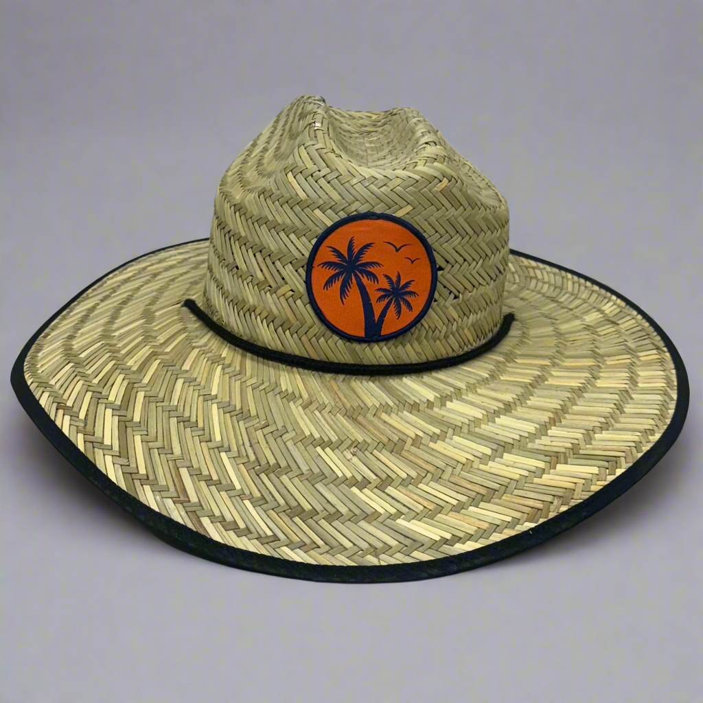 FUN FACTORY Hand Woven Straw Hat w/ Palm Tree Patch & Beach Image FF13956