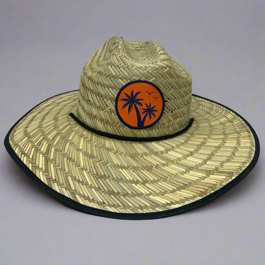 FUN FACTORY Hand Woven Straw Hat w/ Palm Tree Patch & Beach Image FF13956