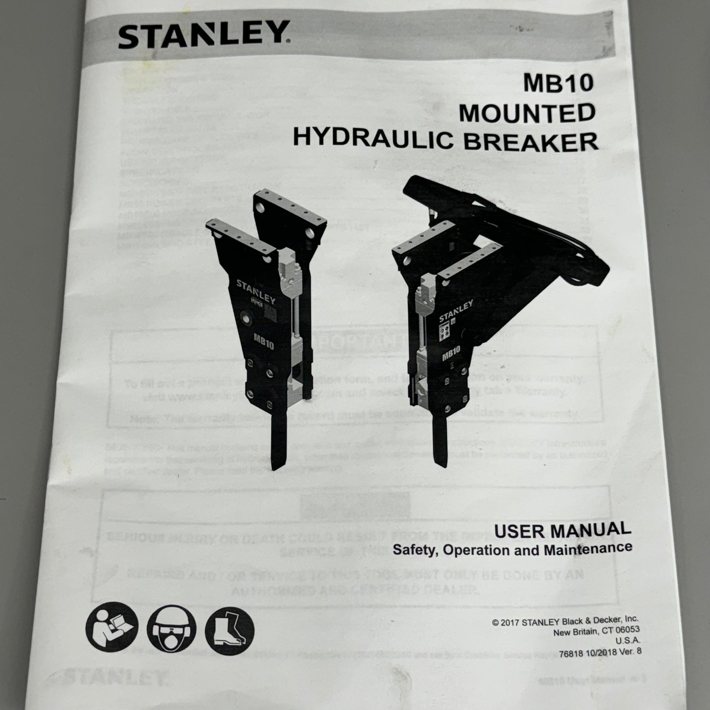 STANLEY Mounted Hydraulic Breaker w/ Skid Steer 4-Position Cradle Bracket MB10E