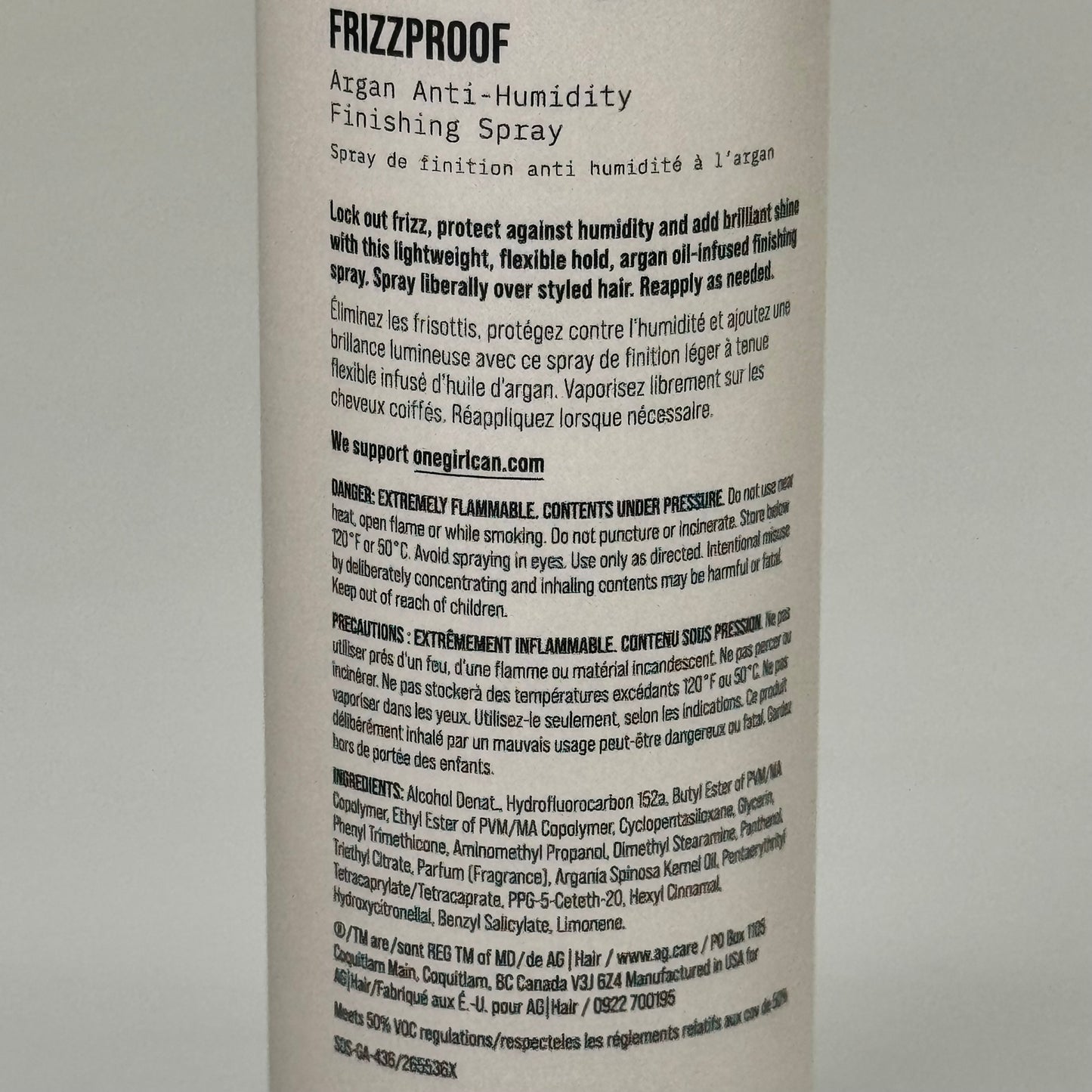 AG CARE Frizz-Proof Argan Anti-Humidity Finishing Spray Light Hold 8 oz 100184