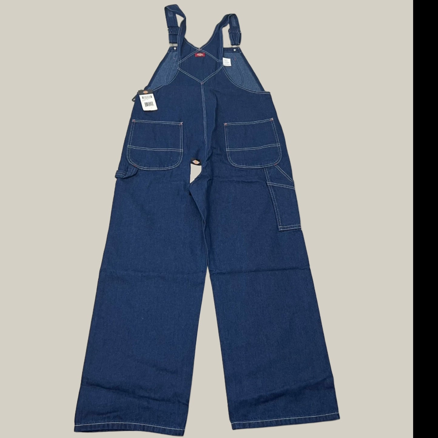 DICKIES Classic High Back Wide Leg Bib Overall Men's 36X32 Rinsed Indigo Blue