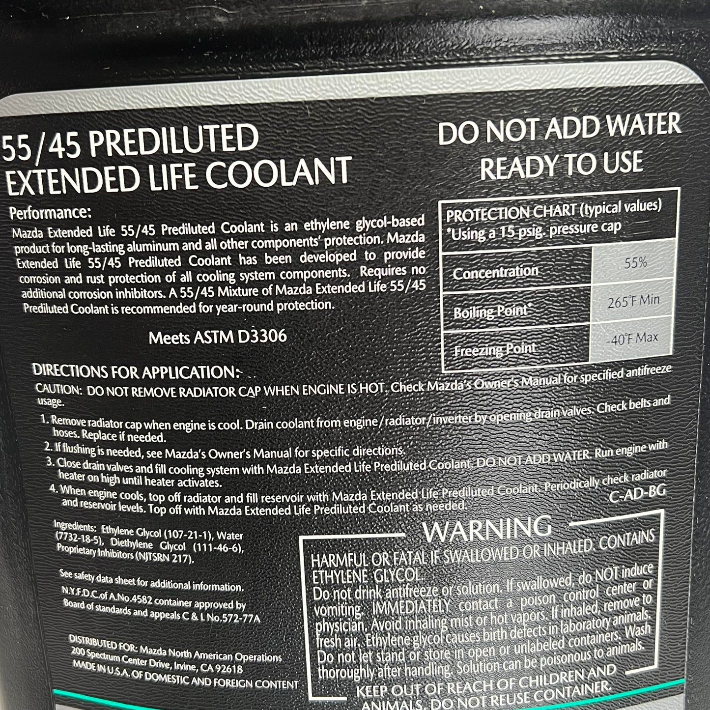 MAZDA Genuine Oem 55/45 Prediluted Coolant Type Fl22 1 gal 0000-77-508F-20