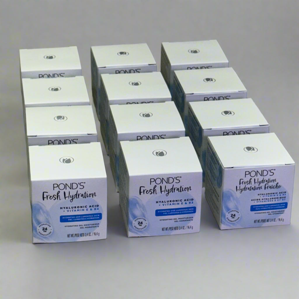 ZA@ POND'S (12 PACK) Hyaluronic Acid, Vitamin E & B3 Gel Face Moisturizer For All Skin Types 3.4 oz White C
