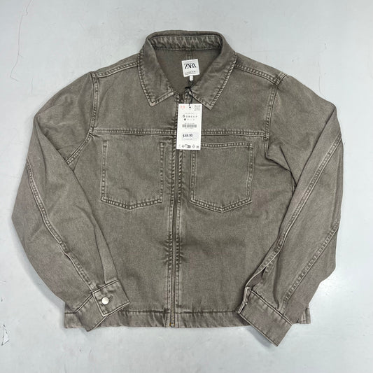 ZA@ ZARA Zip Up Denim Jacket W/ Chest Pocket Women's Sz S Stonewashed Grey