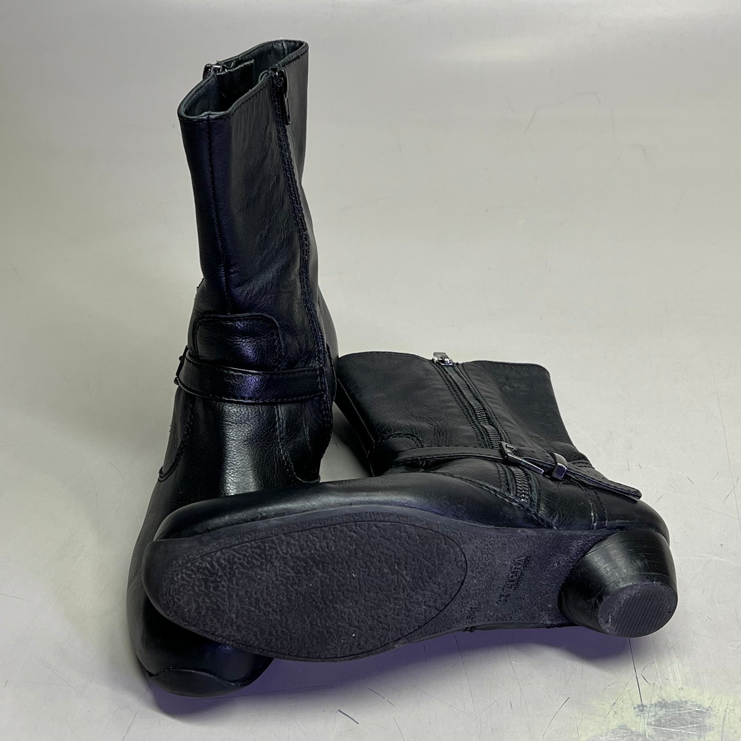 ZIERA Buckle Half Calf Zipper Boot Real Leather Women's Sz 9.5 Black (Pre-Owned)