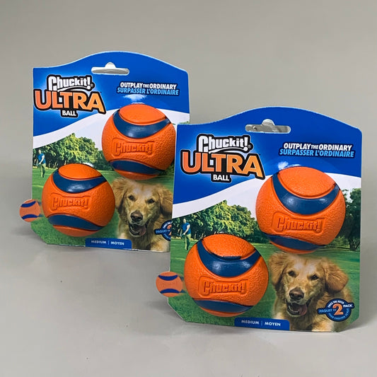 ZA@ CHUCK IT! Durable Ultra Ball (2 PACK, 4 BALLS TOTAL) Bouncy Dog Toy Orange 17001 C