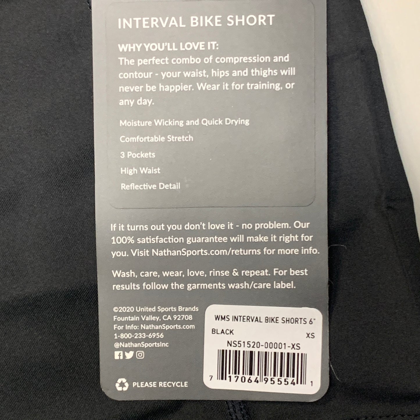 NATHAN Interval 6" Inseam Bike Short Women's Black Size XS NS51520-00001-XS