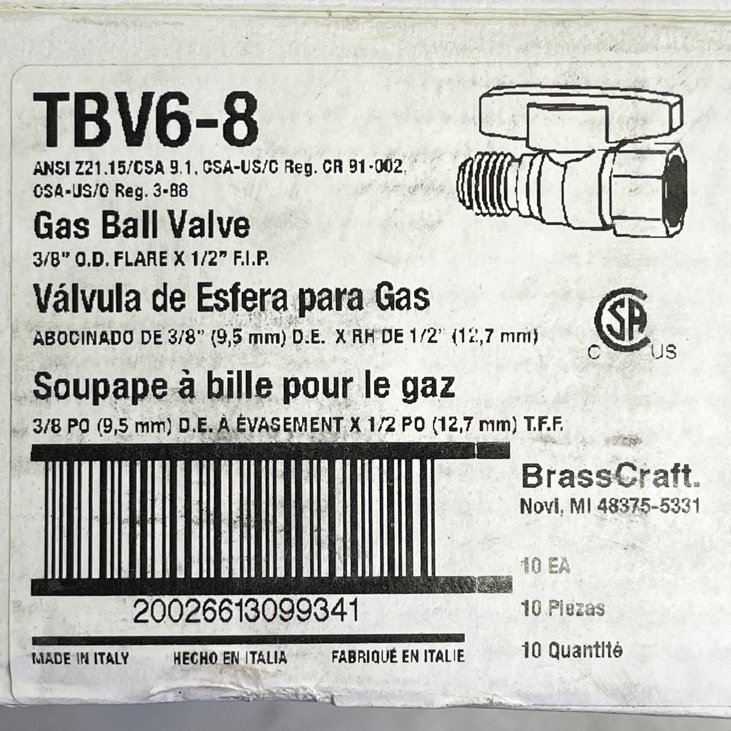 BRASSCRAFT Gas Ball Valve 3/8” OD Flare X 1/2” FIP Brass TBV6-8