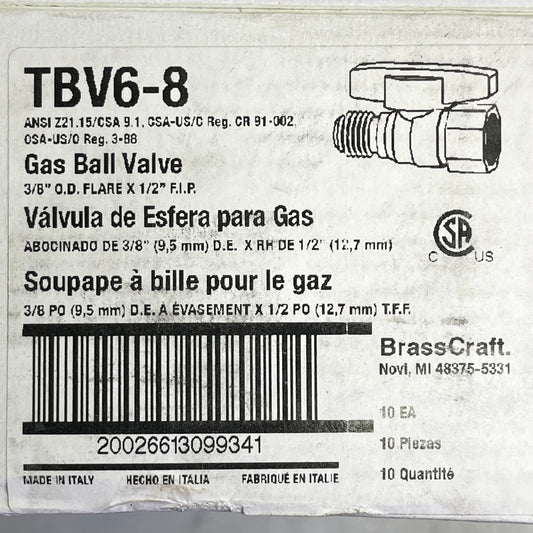 BRASSCRAFT Gas Ball Valve 3/8” OD Flare X 1/2” FIP Brass TBV6-8