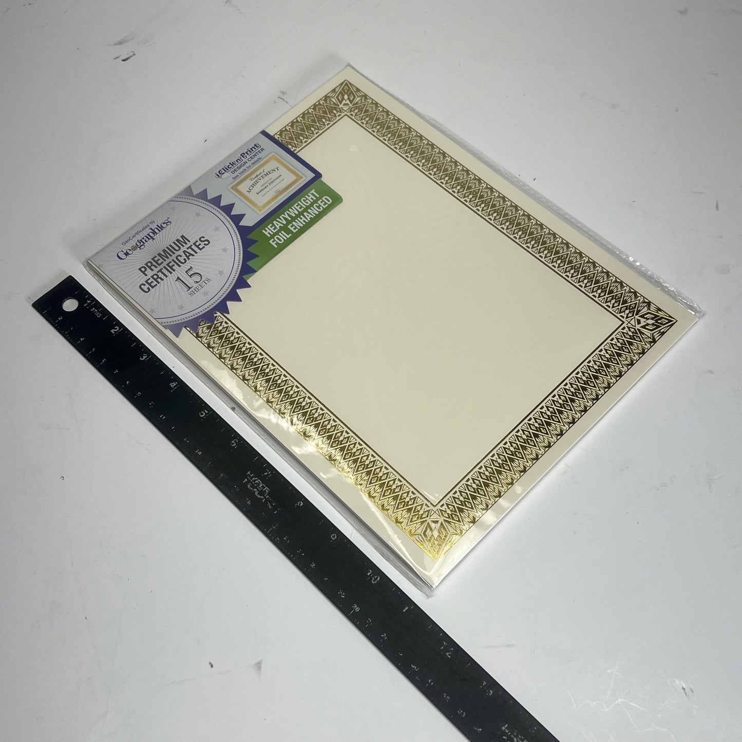 GEOGRAPHICS (2 PACK, 15 SHEETS EACH) Foil Certificates 8.5"x11" Gold/Off White